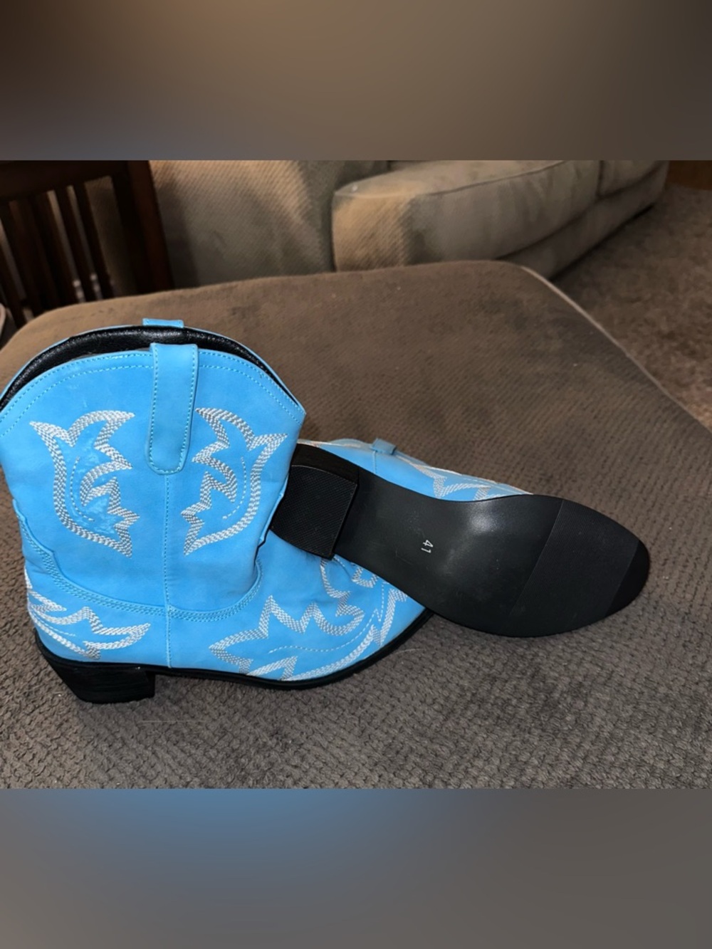 Women’s Blue Western Embroidered Ankle Boots